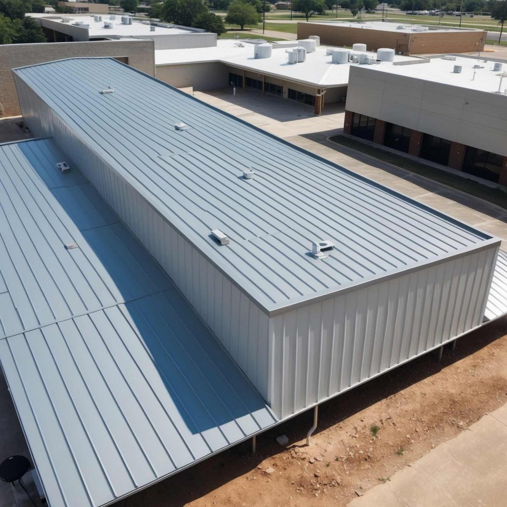 Newly installed flat roof on a commercial building in Dallas, TX, showing durable, weather-resistant roofing by SCR Inc