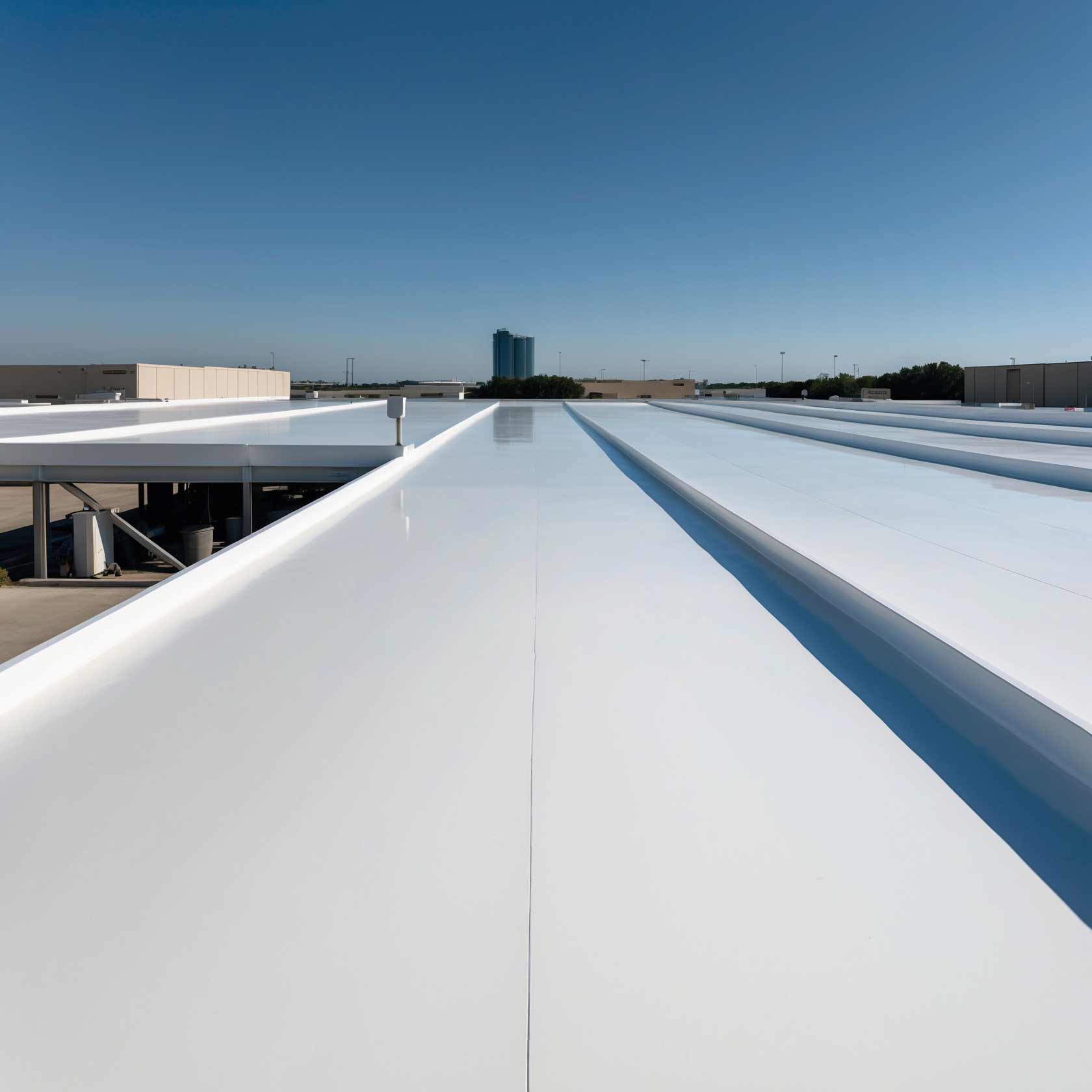 Sleek metal roof installed on a commercial building in Dallas-Fort Worth, emphasizing long-lasting and energy-efficient roofing by SCR Inc.