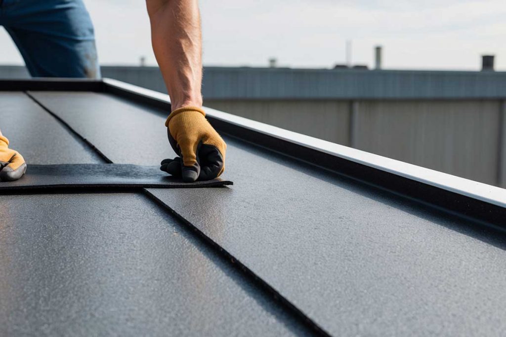 Flexible modified bitumen roofing with polymer-modified layer for industrial durability