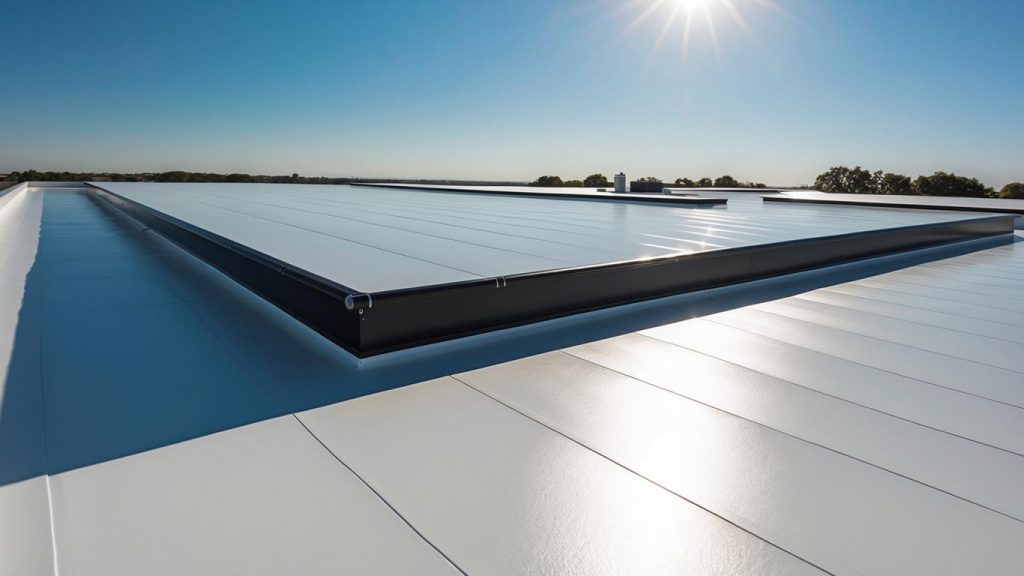 A reflective cool roofing system installed in DFW by SCR Inc., showcasing energy efficiency and heat resistance.