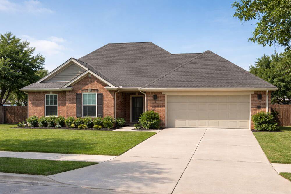This image shows a completed single-family home in Keller, Texas with a fully installed asphalt shingle roof and clean, even shingle alignment. The property reflects professional residential roofing work completed by SCR, Inc., a trusted roofing contractor serving Keller TX and surrounding North Texas areas. The home includes brick siding, visible gutters, and a finished roof system built for long-term weather protection. Homeowners in Keller can contact SCR, Inc. at 972-839-6834 for roof replacement, roof installation, and residential roofing services backed by over 25 years of local experience.