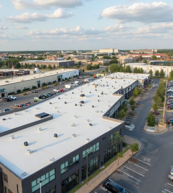 Commercial roofer inspecting a flat roof in Bardwell, TX for seam and drainage issues.