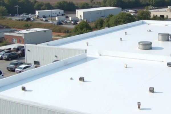 Commercial roofing contractors installing TPO membrane on warehouse in Caddo Mills TX