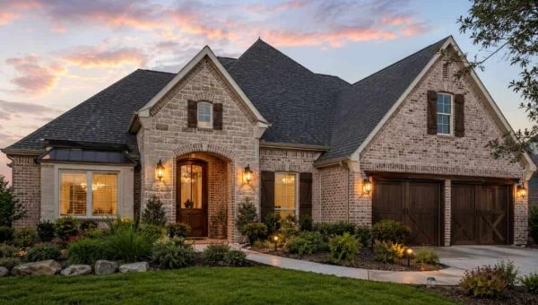 Luxury brick home with a newly installed architectural shingle roof by a roofing contractor in Pantego, TX.