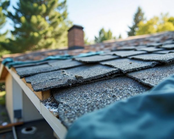 Emergency roof repair in Kaufman TX with tarps and temporary seals after storm damage, showcasing fast-response repair service.