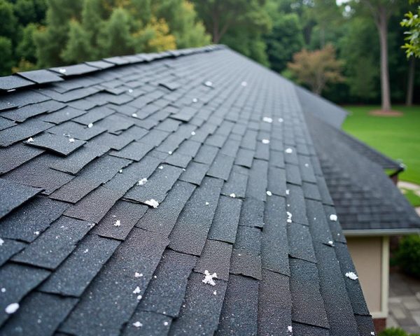 SCR Inc. inspecting hail-damaged shingles in Forney TX for an insurance claim.