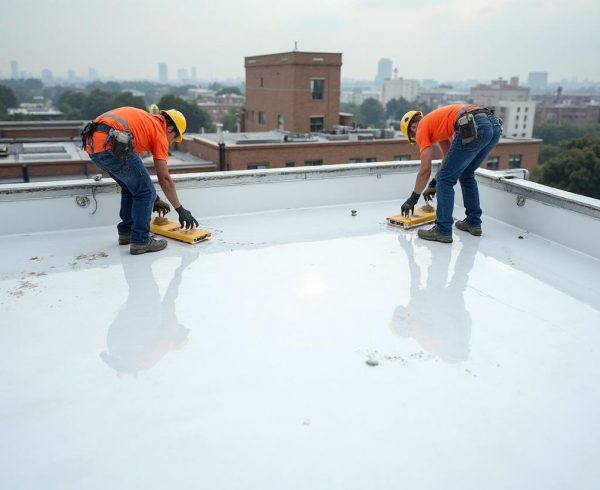 Commercial flat roof installation in Lake Dallas TX with TPO membrane