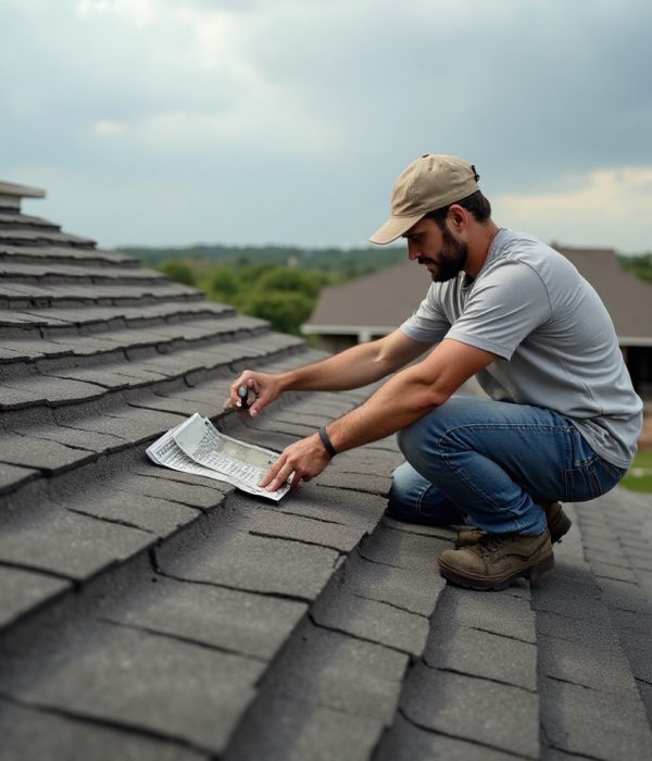 Licensed roofer performing a roof inspection on a home in Bardwell, TX.