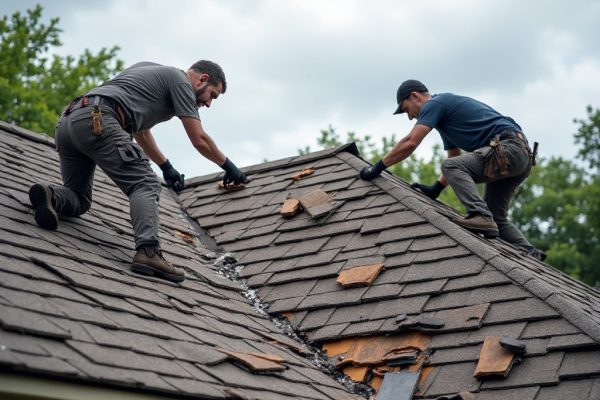 Roofing team repairing storm-damaged shingles in Krum TX